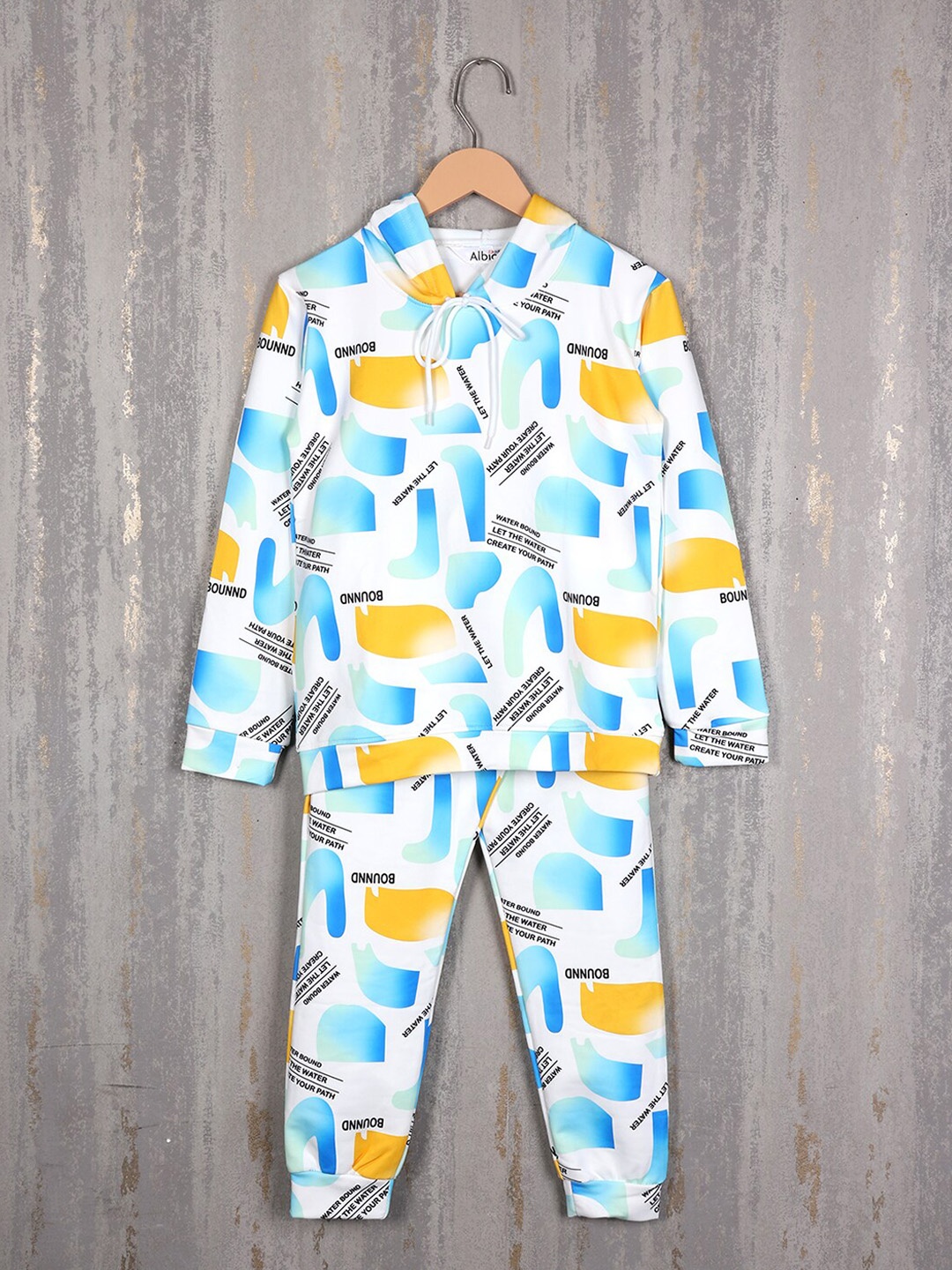 

Albion Boys Abstract Printed Pure Cotton Hooded Tracksuits, White