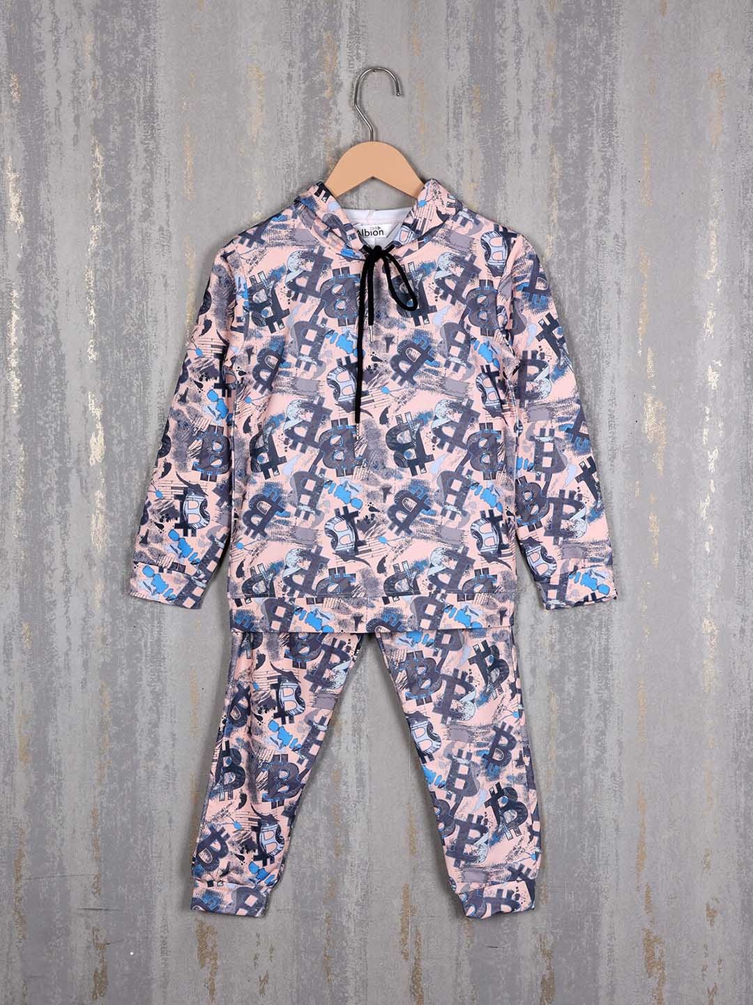

Albion Boys Conversational Printed Pure Cotton Hooded Tracksuits, Pink