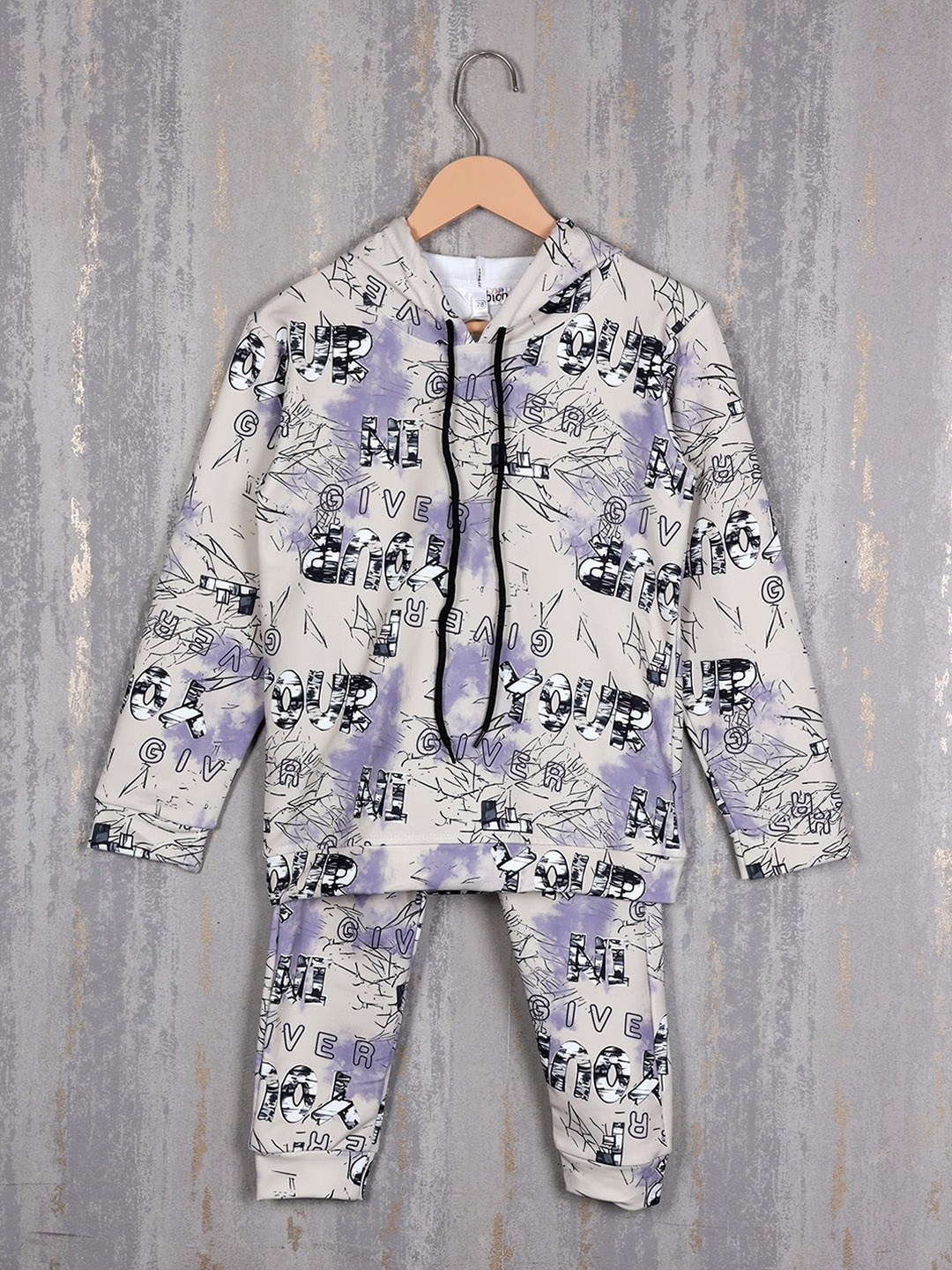 

Albion Boys Typography Printed Pure Cotton Hooded Tracksuits, Grey