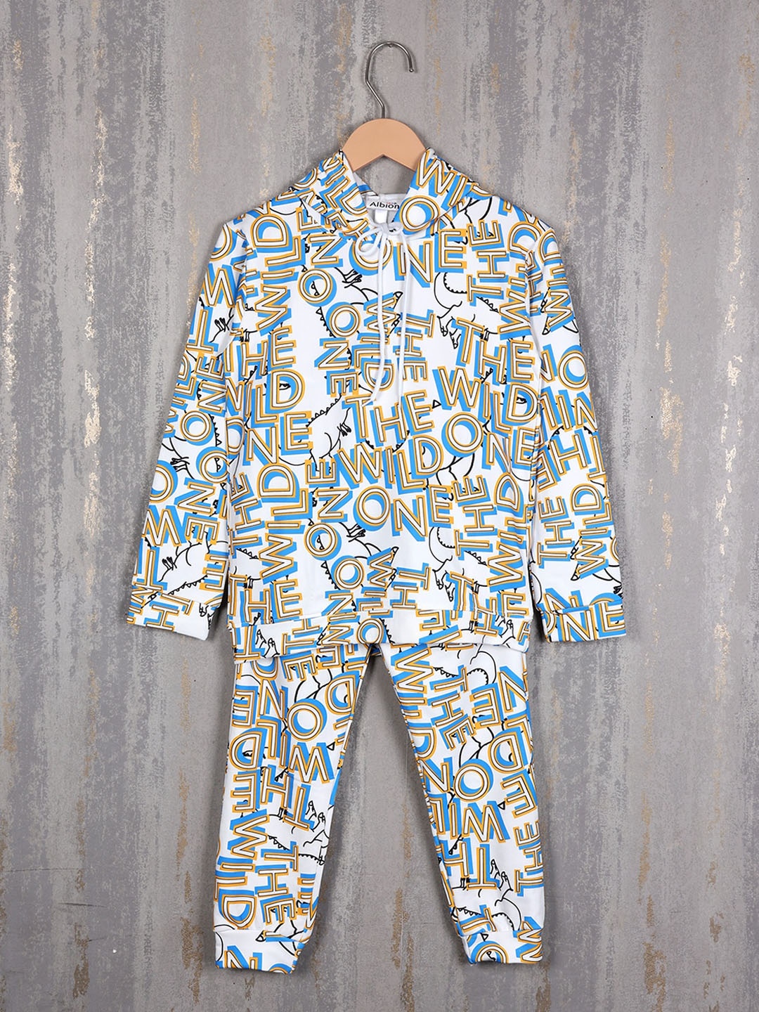 

Albion Boys Typography Printed Pure Cotton Hooded Tracksuits, White