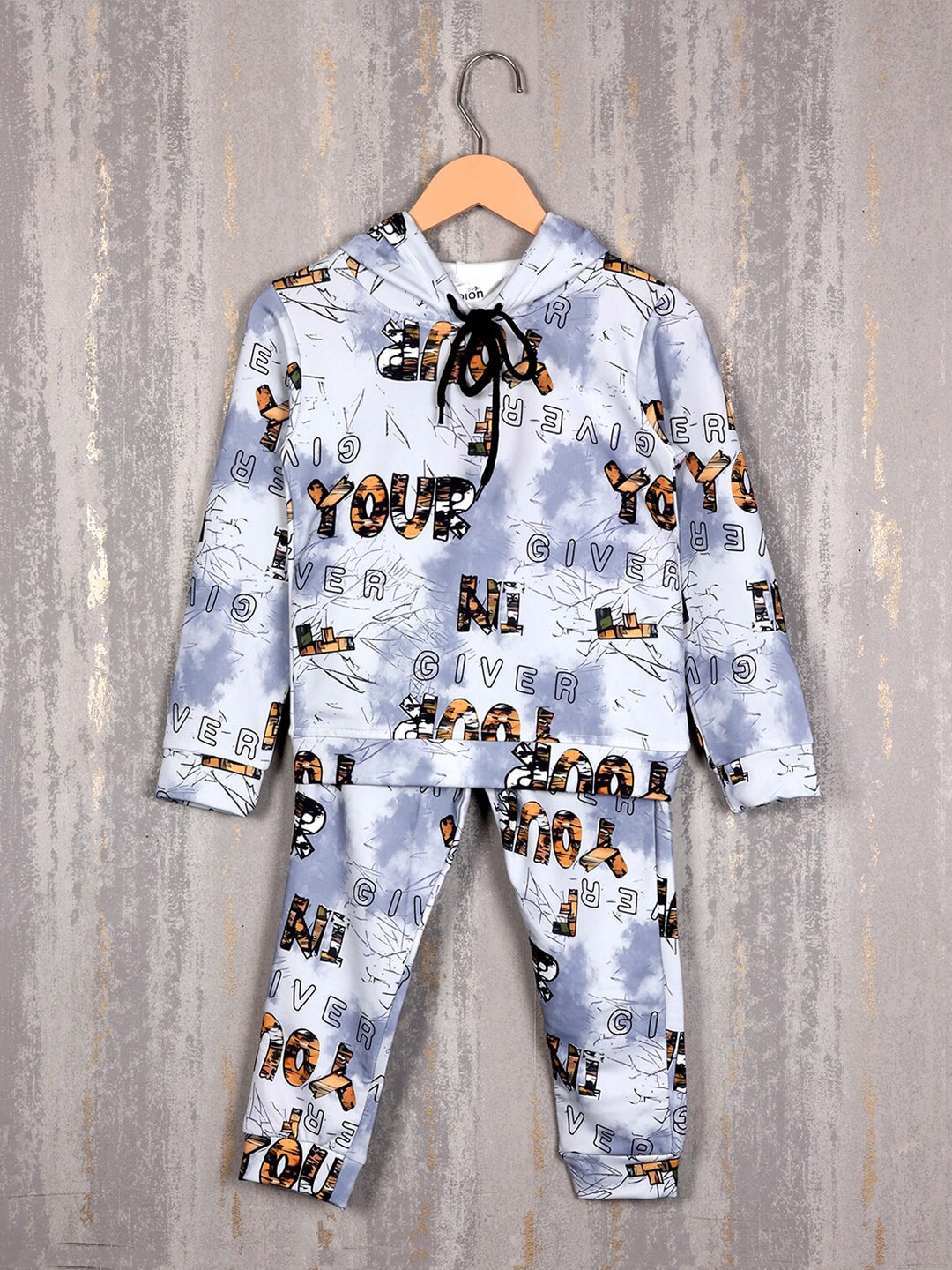 

Albion Boys Typography Printed Hooded Pure Cotton Tracksuits, Grey