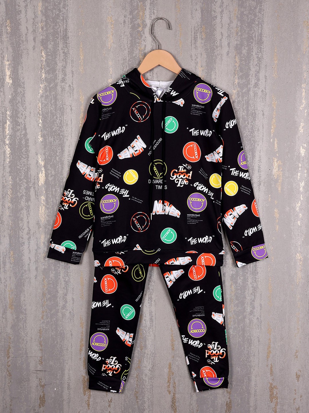

Albion Boys Graphic Printed Hooded Pure Cotton Tracksuits, Black