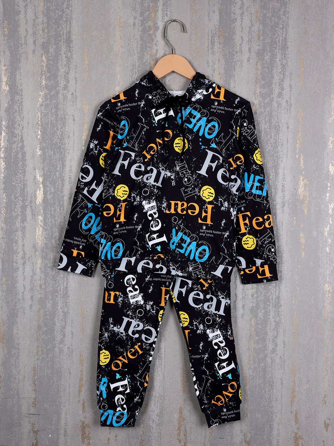 

Albion Boys Typography Printed Hooded Pure Cotton Tracksuits, Black