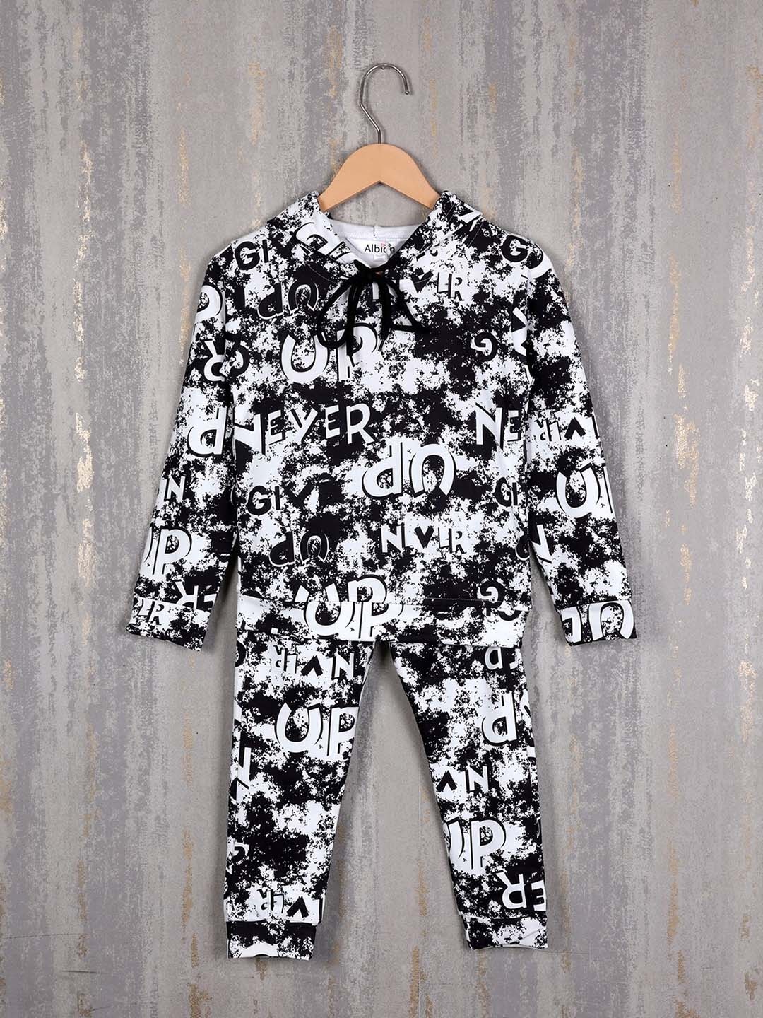 

Albion Boys Abstract Printed Hooded Pure Cotton Tracksuits, Black