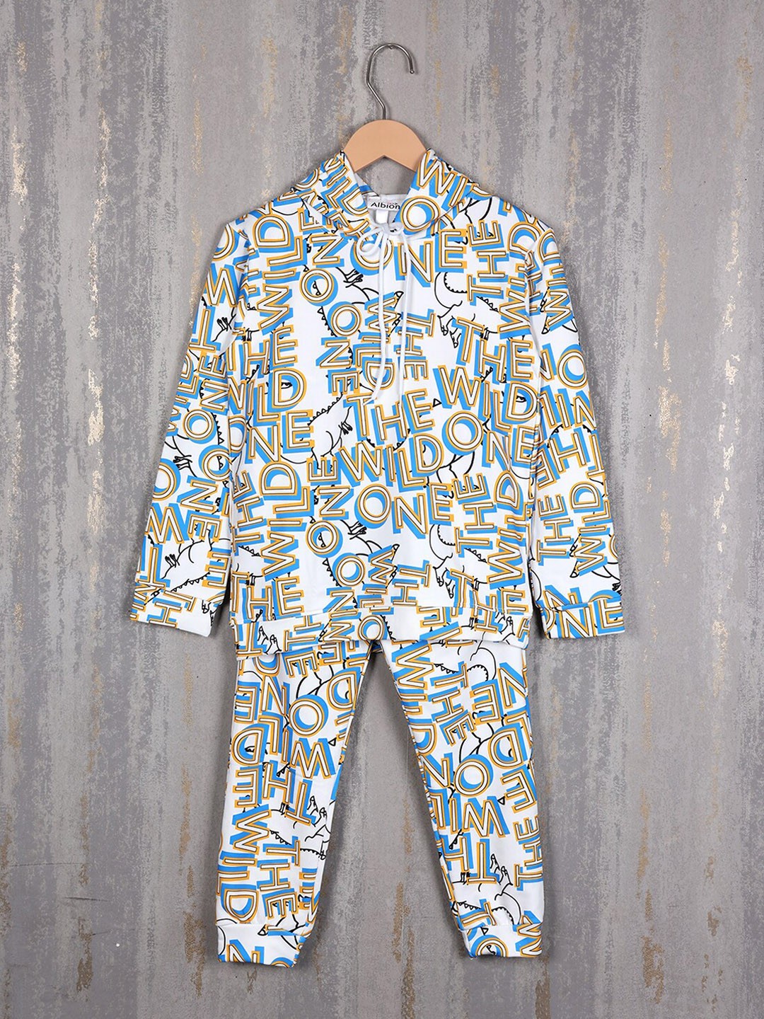 

Albion Boys Typography Printed Pure Cotton Tracksuits, White