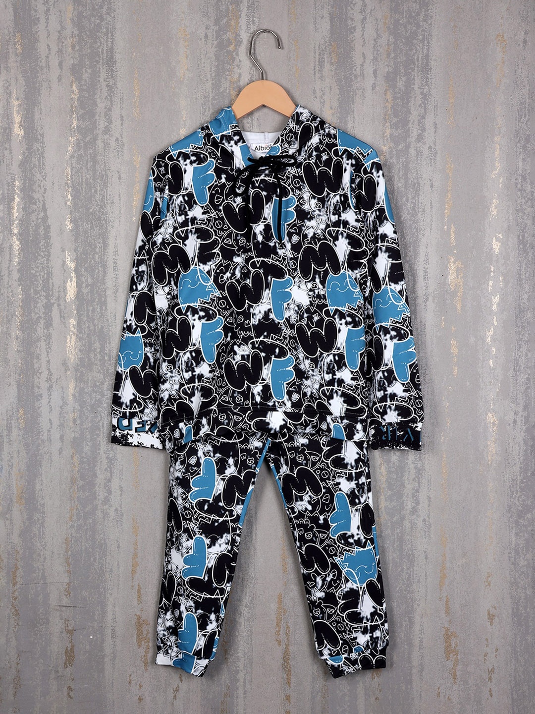 

Albion Boys Typography Printed Pure Cotton Tracksuits, Black