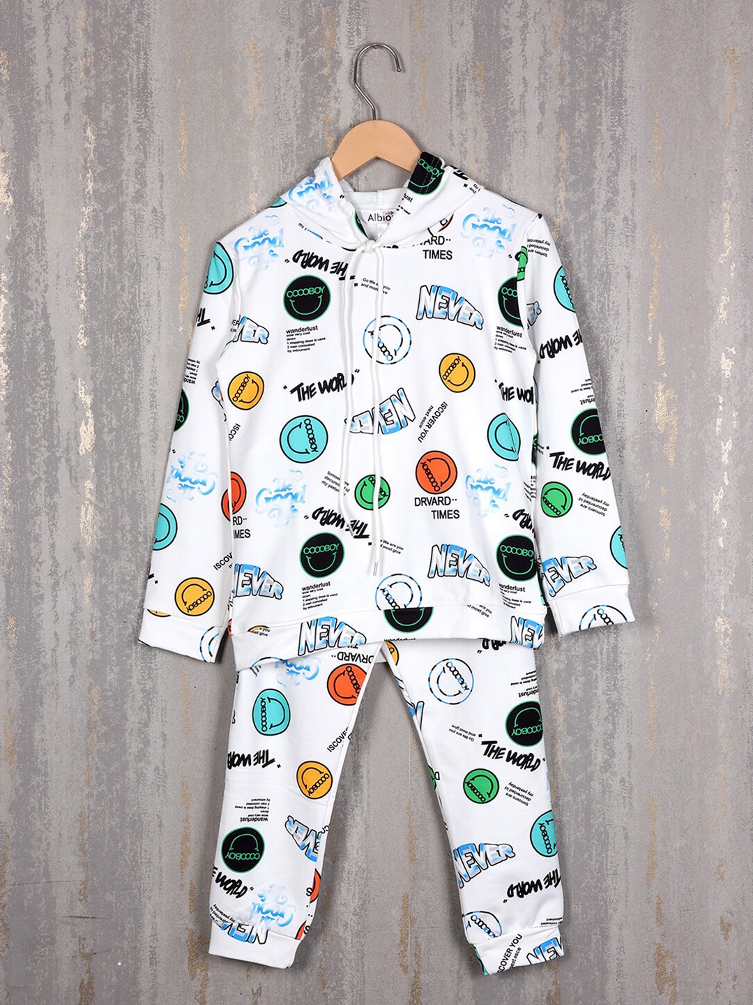 

Albion Boys Typography Printed Pure Cotton Tracksuits, White