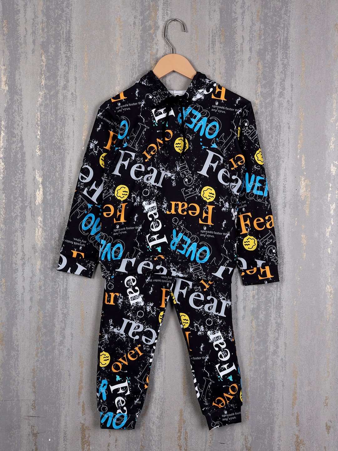

Albion Boys Typography Printed Pure Cotton Tracksuits, Black