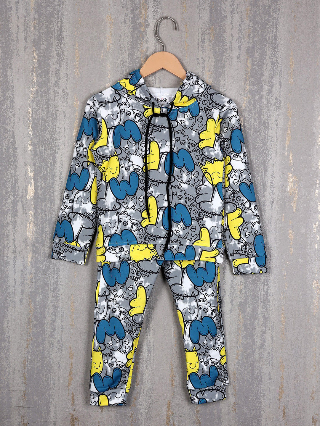 

Albion Boys Typography Printed Hooded Pure Cotton Tracksuits, Grey