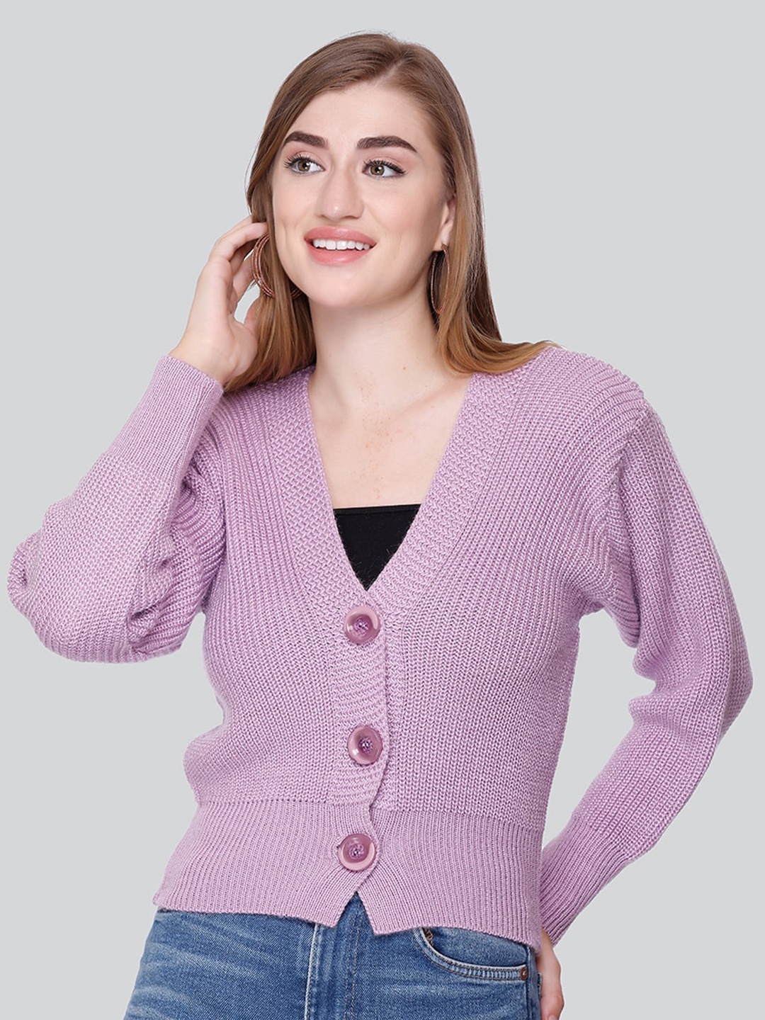 

Winter Wonders Ribbed Woollen Cardigan, Lavender