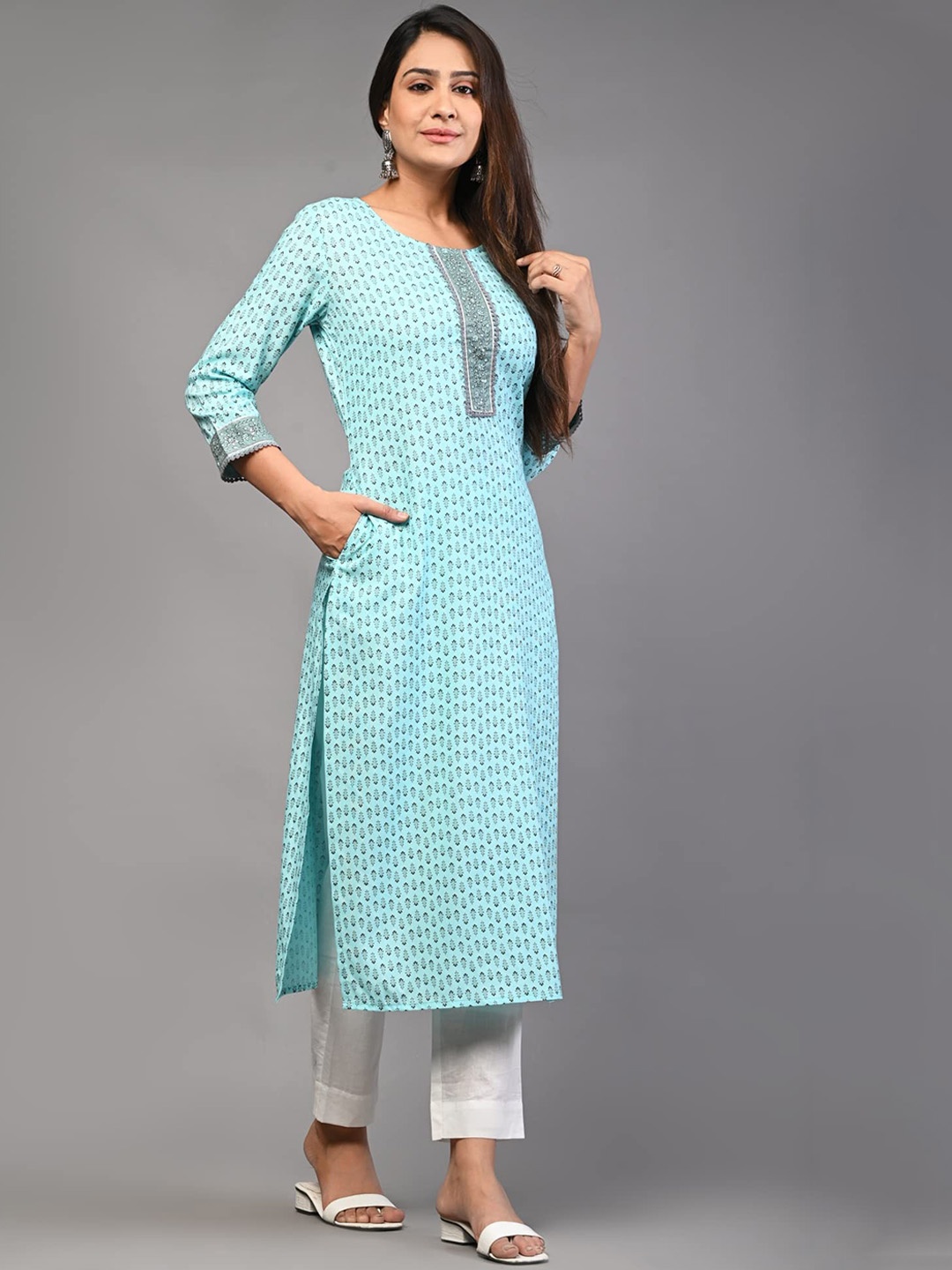 

PUKHYA Ethnic Motifs Printed Straight Kurta, Blue