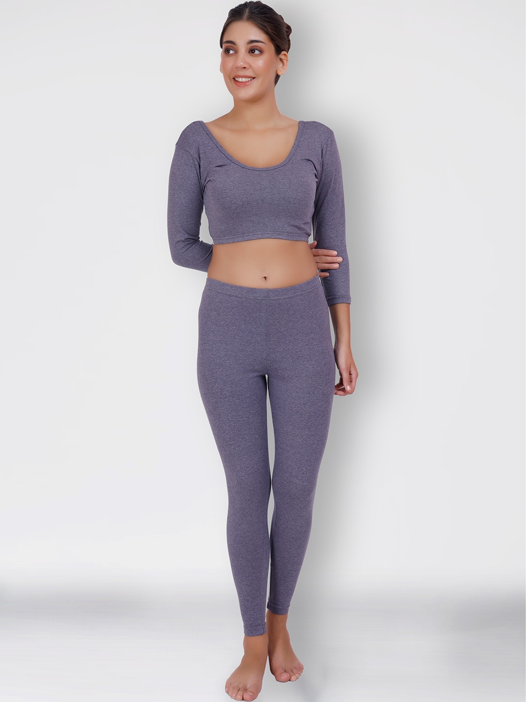 

SELFCARE Ribbed Round Neck Crop Top With Trousers, Blue