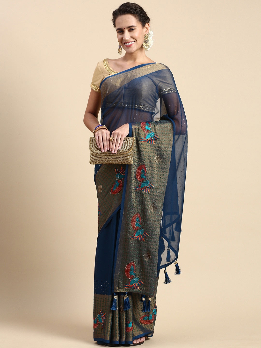 

Mitera Embellished Beads and Stones Saree, Blue