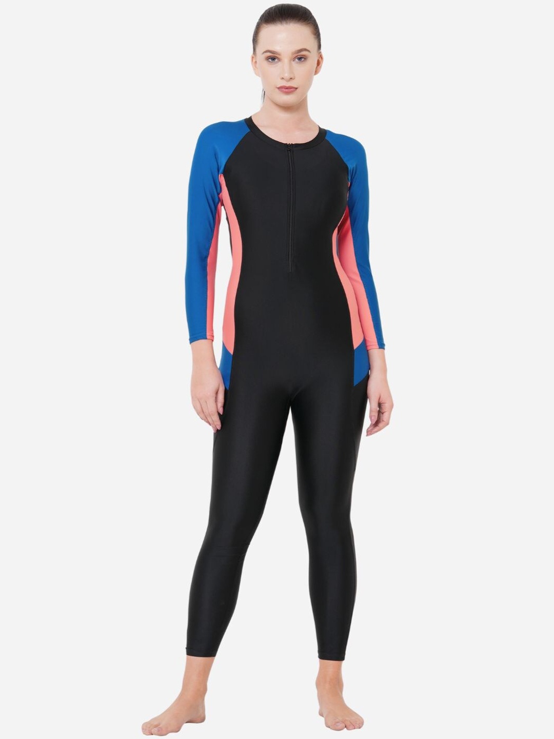 

VELOZ Colourblocked Padded Full Legsuit, Blue