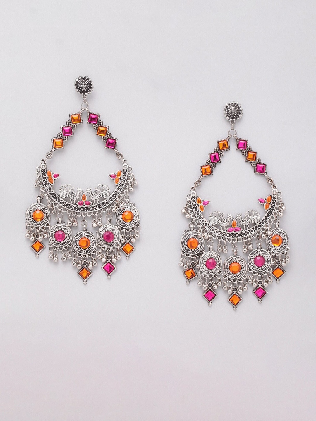 

Krelin Silver-Plated Kundan-Studded Oxidised Chandbali