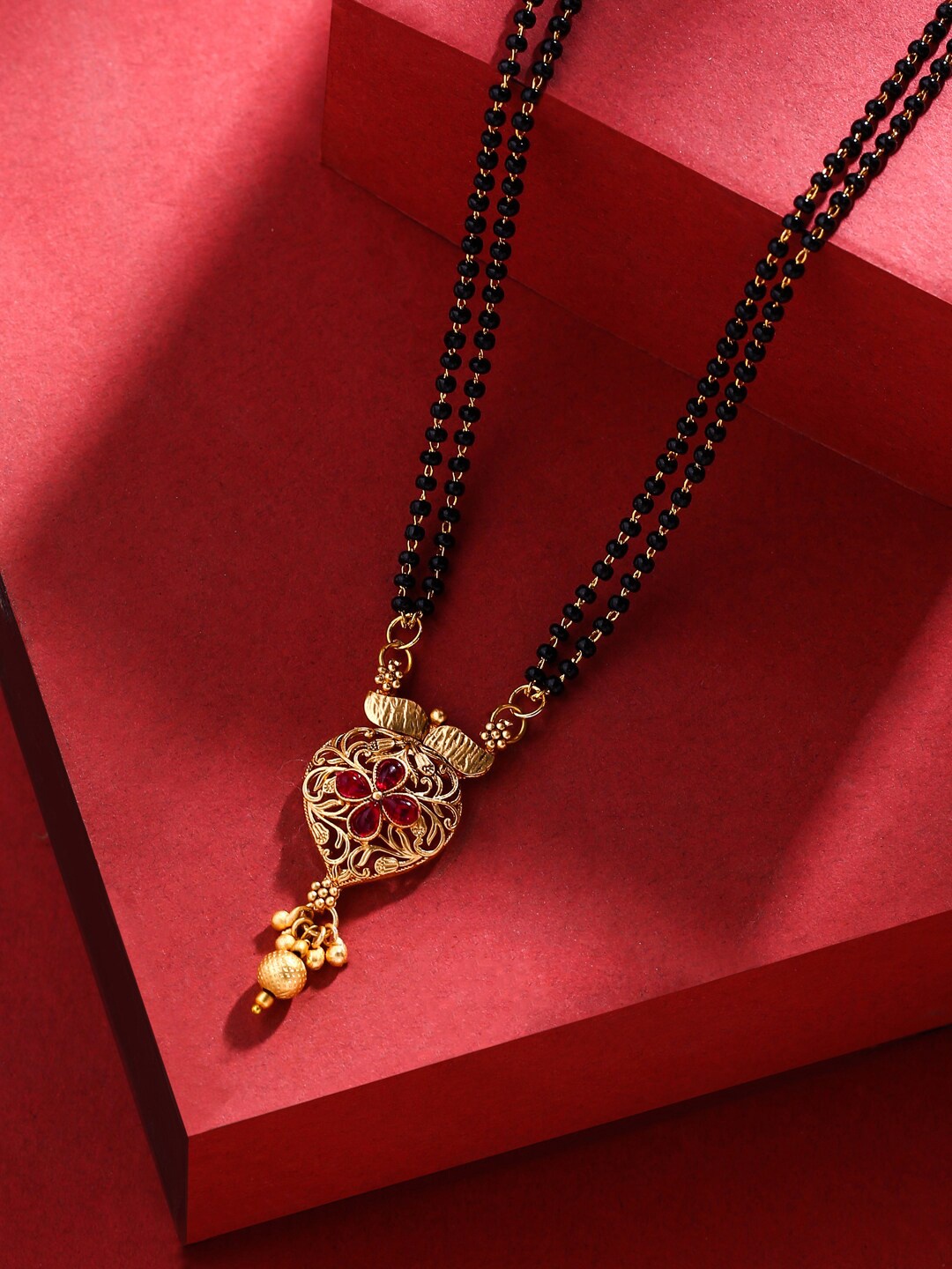 

VIRAASI Gold Plated Stone Studded & Beaded Mangalsutra