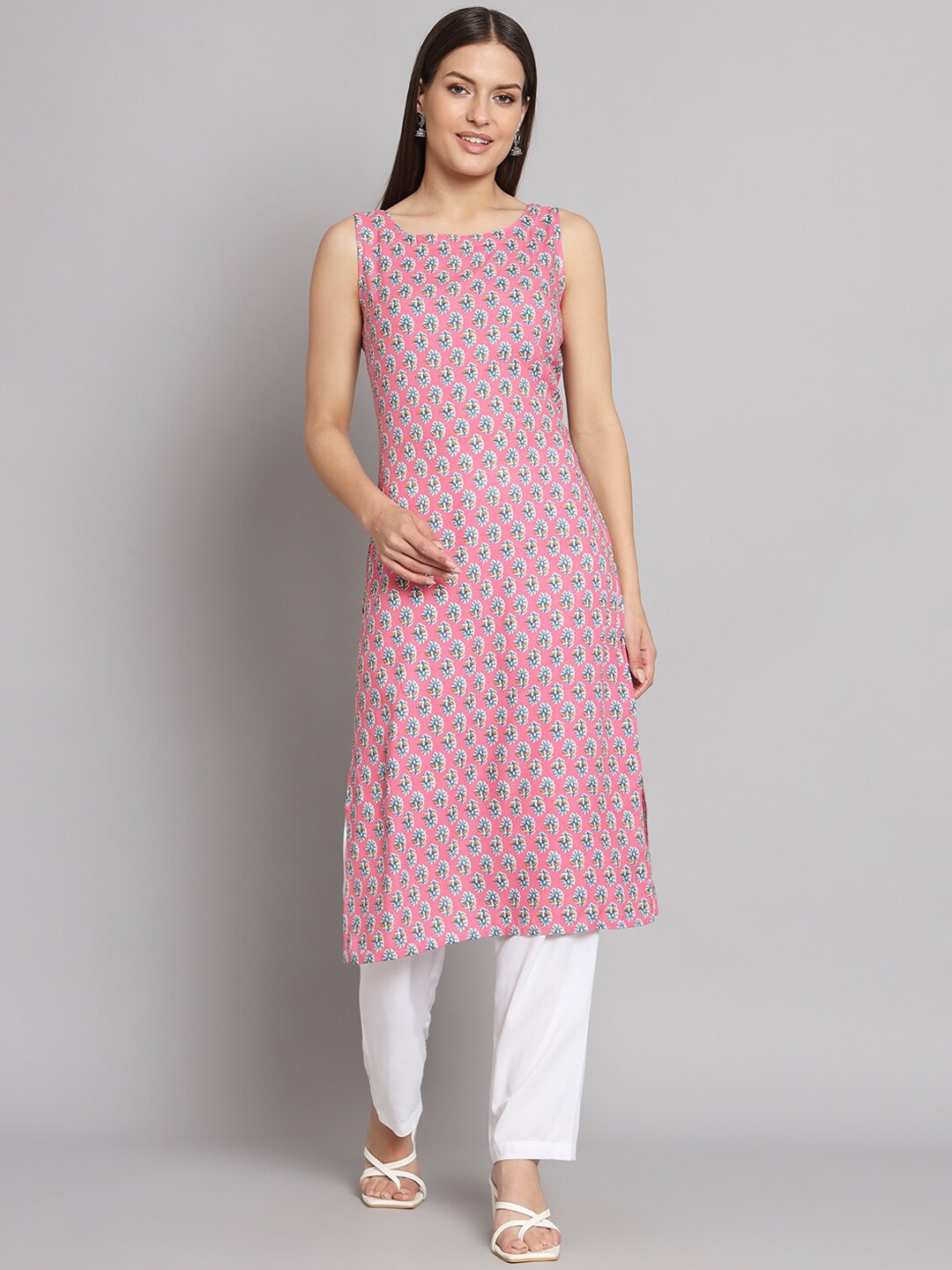 

KALINI Ethnic Motifs Printed Straight Kurta, Pink