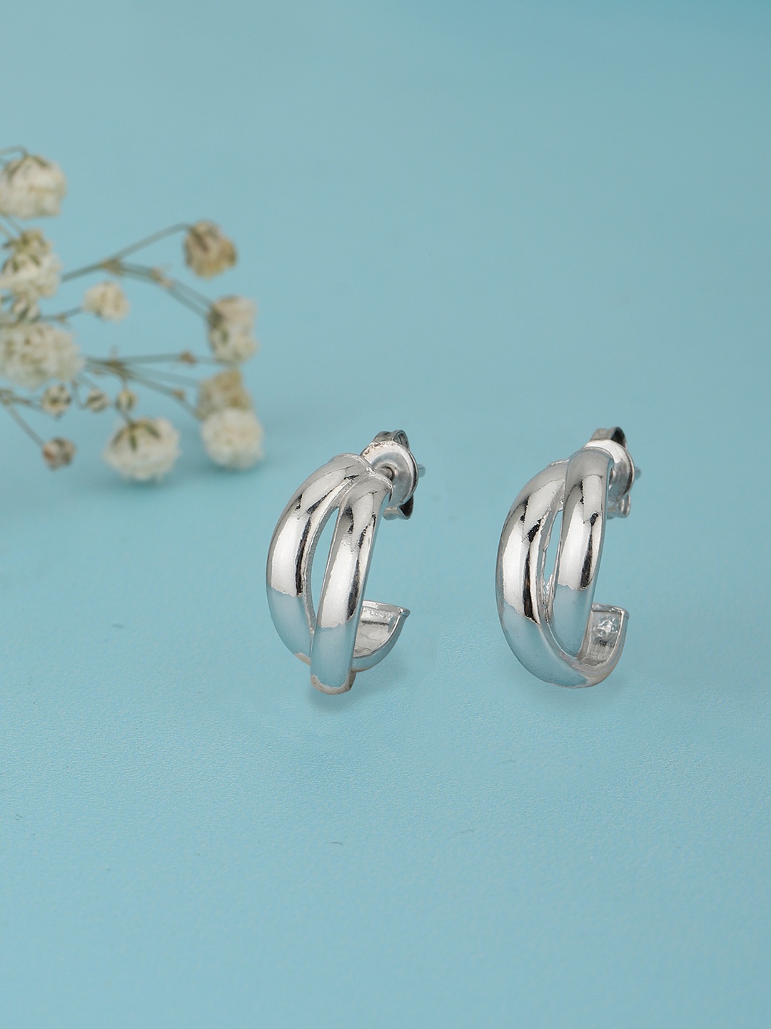 

Carlton London Rhodium-Plated Contemporary Half Hoop Earrings, Silver