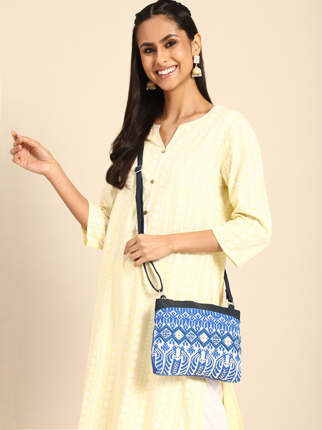 

Anouk Geometric Embellished Structured Sling Bag, Blue