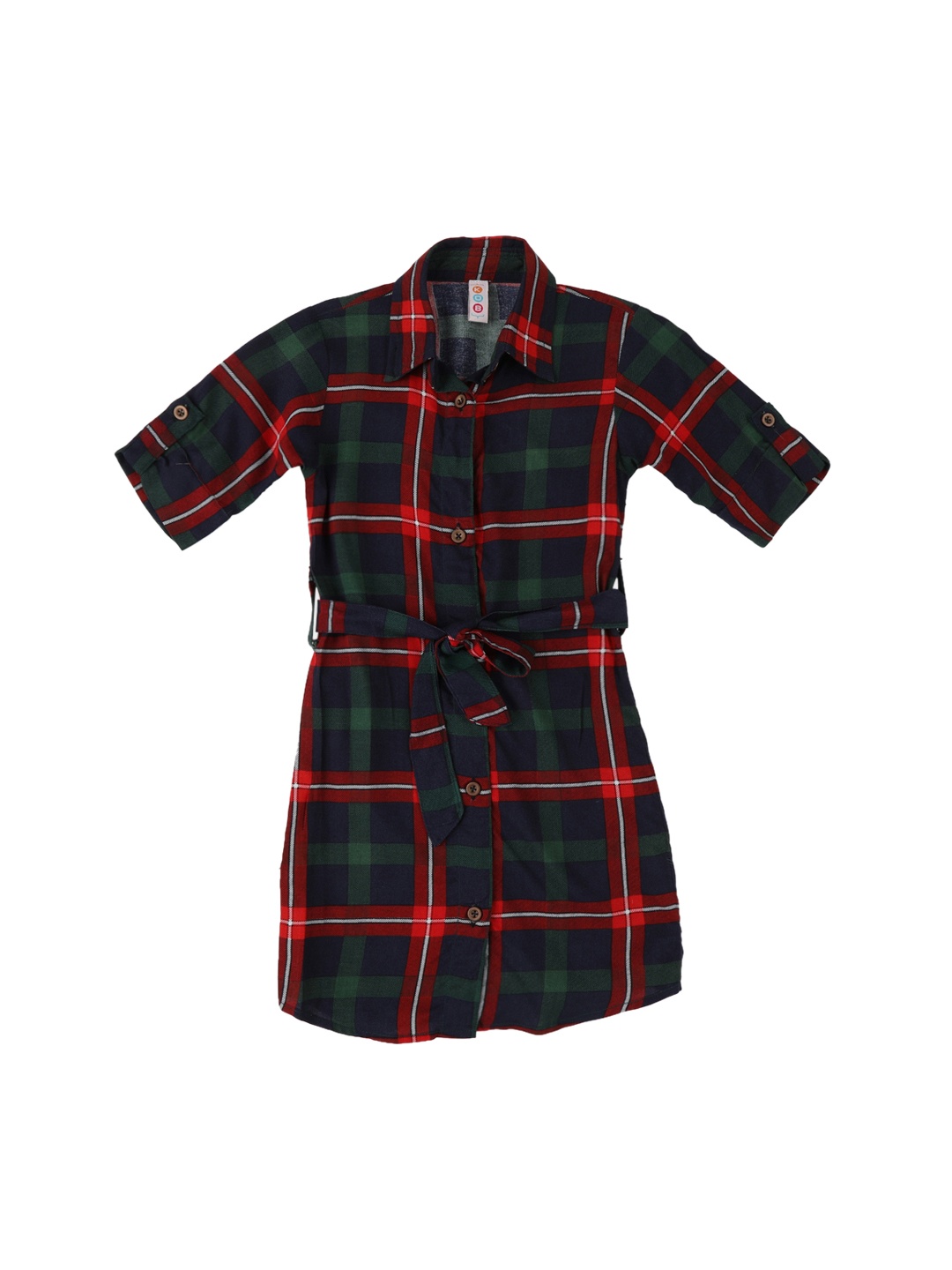 

Kids On Board Girls Green Checked A-Line Dress