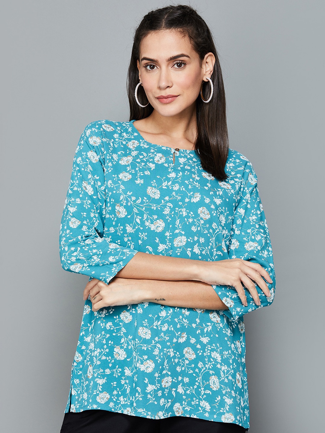 

Melange by Lifestyle Floral Printed Straight Kurti, Blue