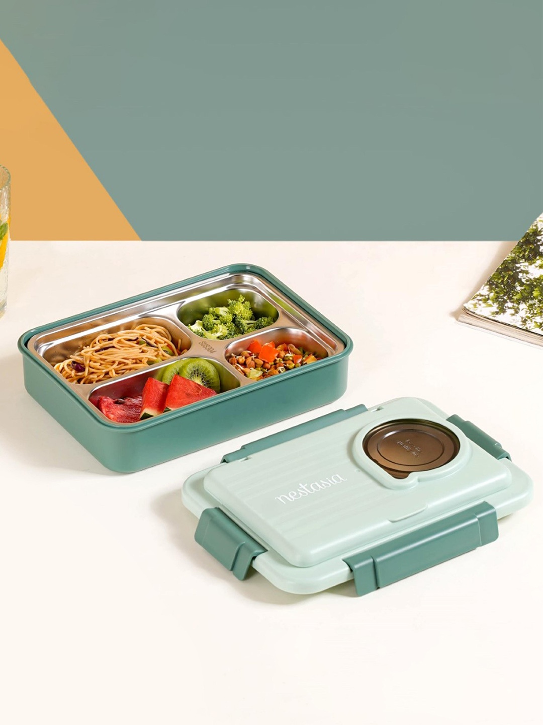 

Nestasia Green Insulated 4 Compartment lead Free Lunch Box - 1000 ml