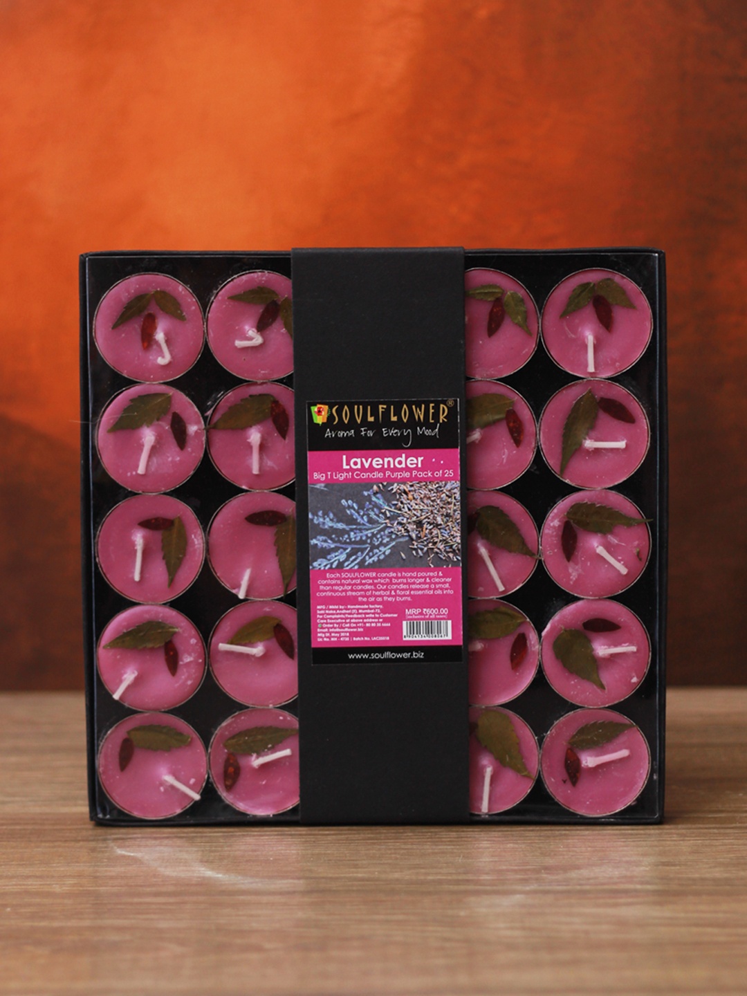 

Soulflower Pack of 25 Lavender Big T Light Candles