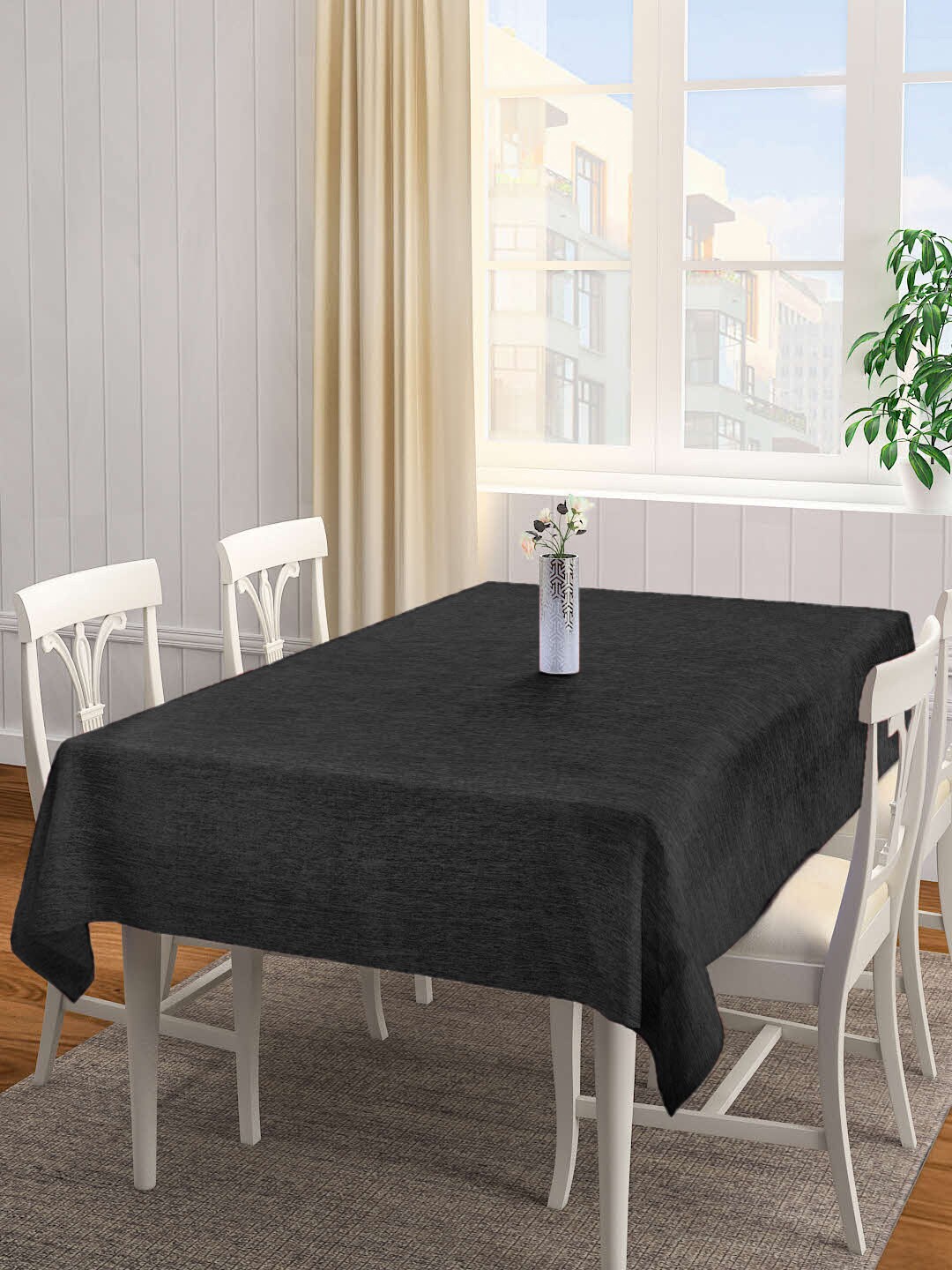 

KLOTTHE Black Woven Design Cotton 6-Seater Table Cover