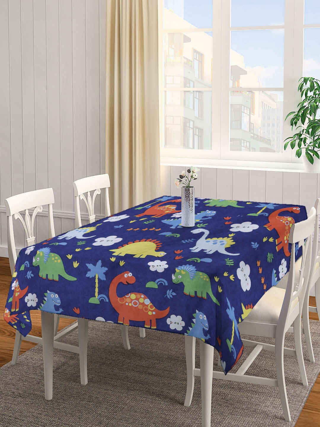 

KLOTTHE Blue & Red Conversational Printed 6-Seater Table Cover