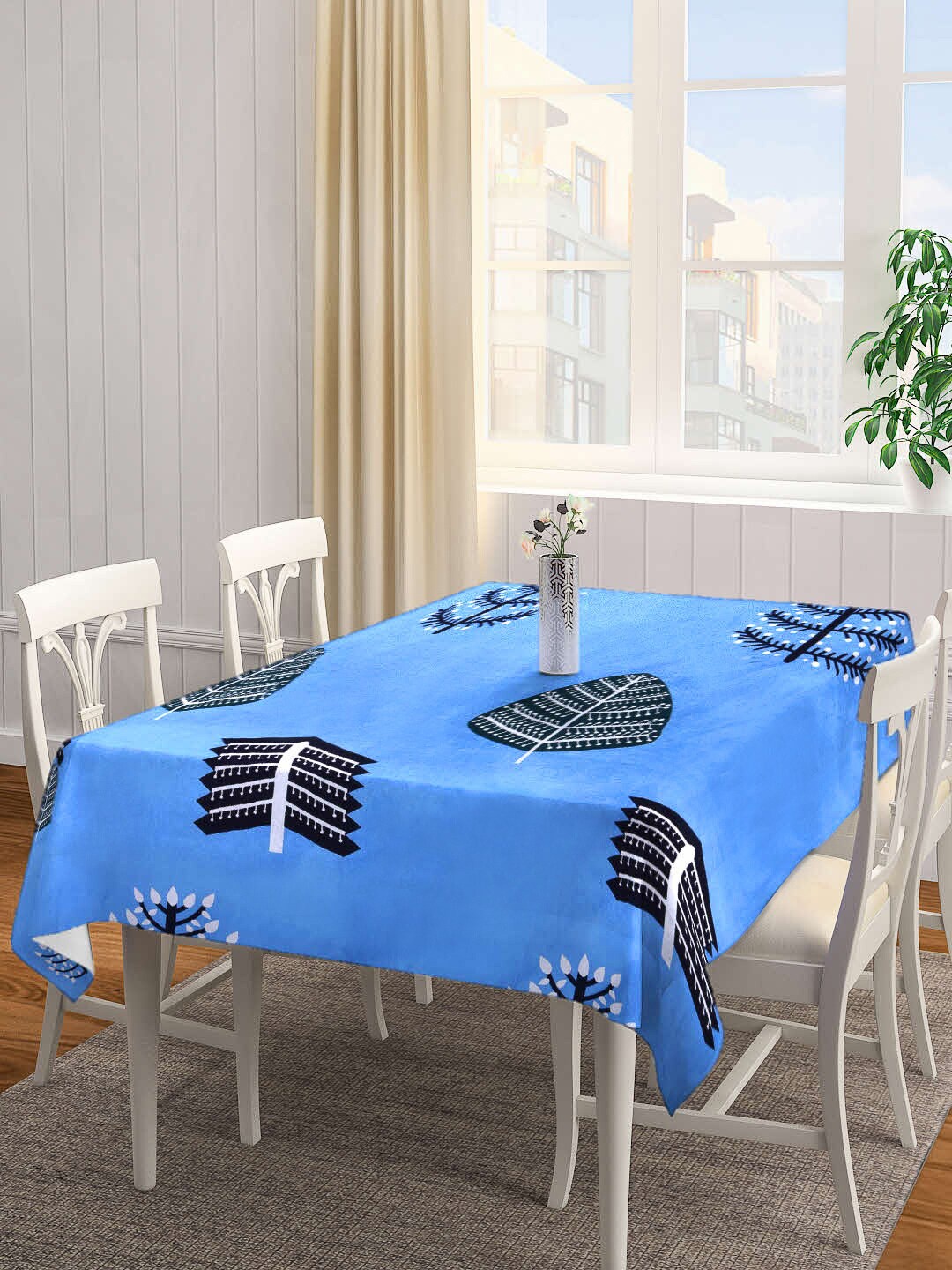 

KLOTTHE Blue & Navy-Blue Printed Rectangular 6-Seater Table Cover