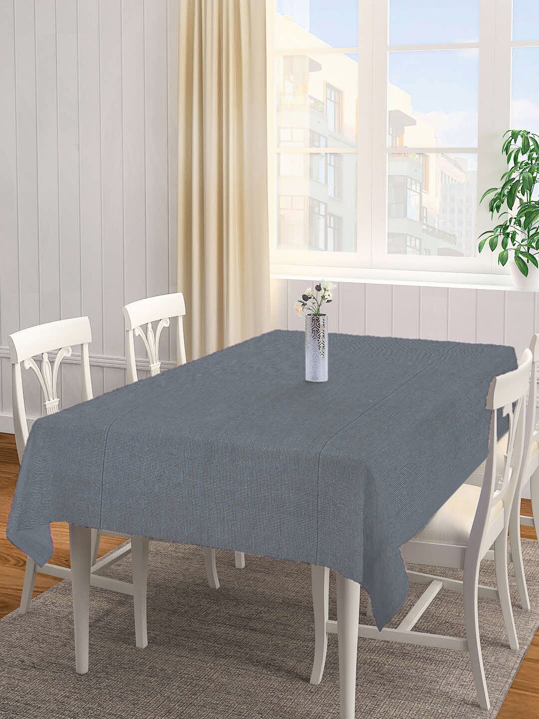 

KLOTTHE Grey Woven Design Rectangular 6-Seater Table Cover