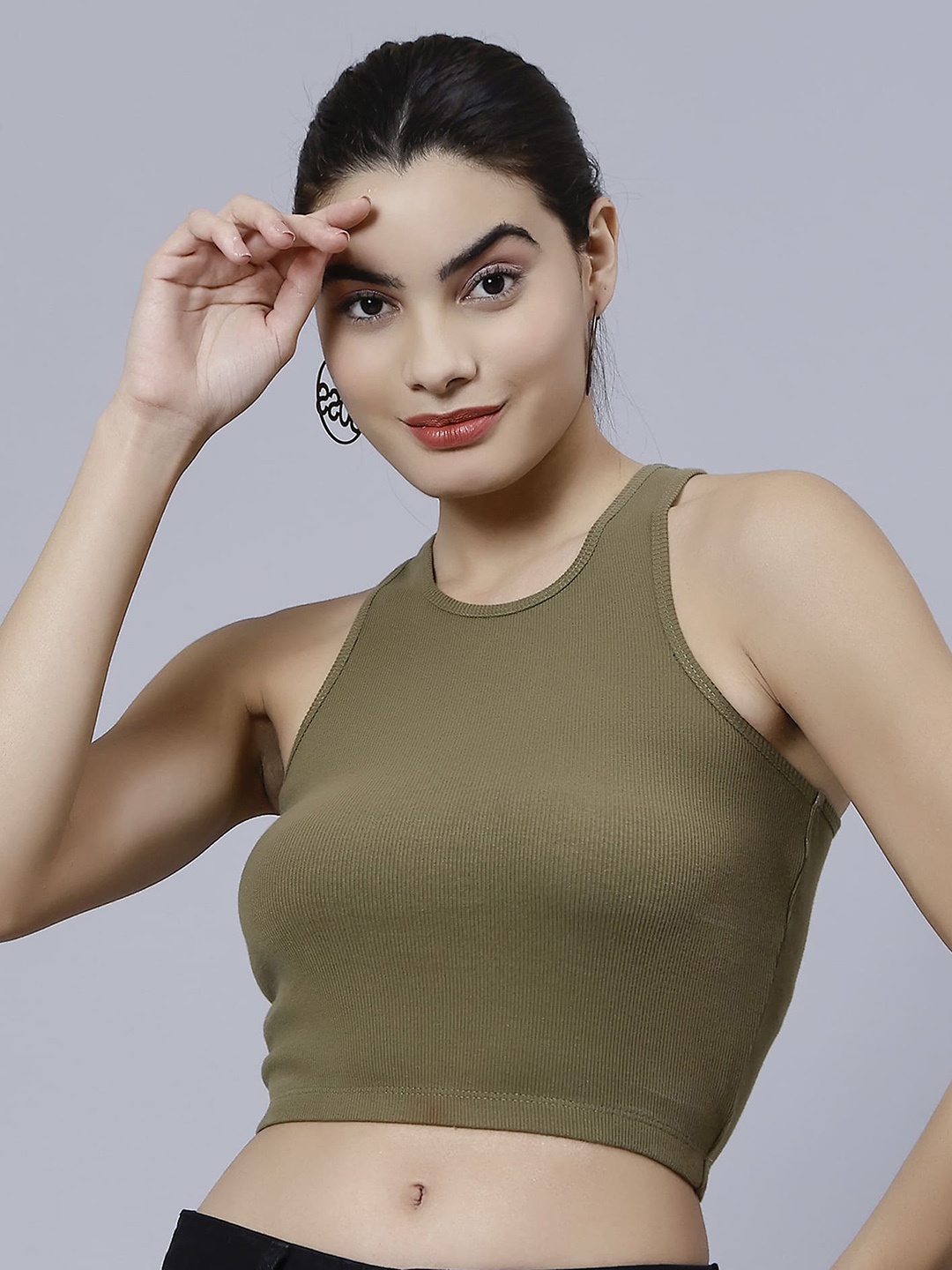 

Pritla Sleeveless Fitted Cotton Crop Top, Olive