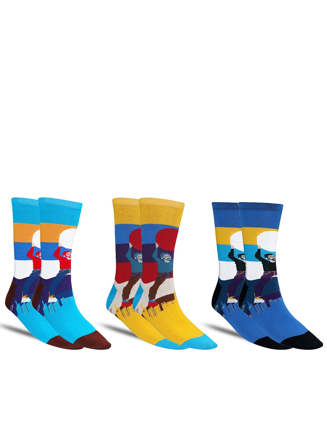 

Dollar Socks Men Pack Of 3 Patterned Calf Length Socks, Yellow