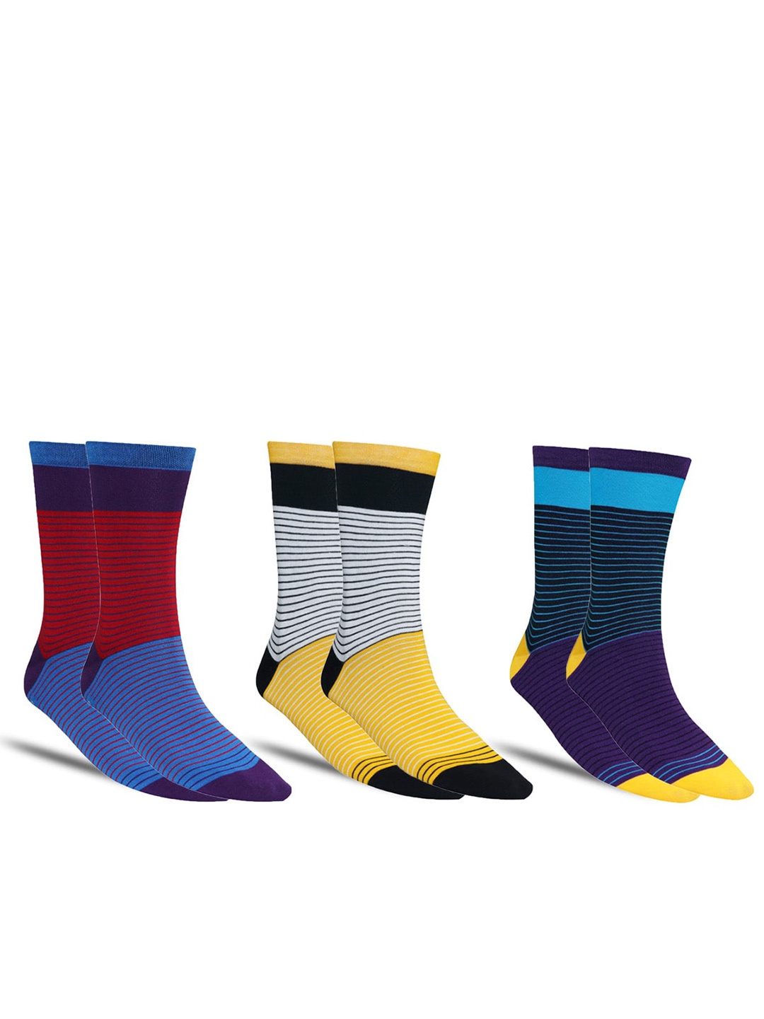 

Dollar Socks Men Pack Of 3 Striped Calf Length Socks, Yellow