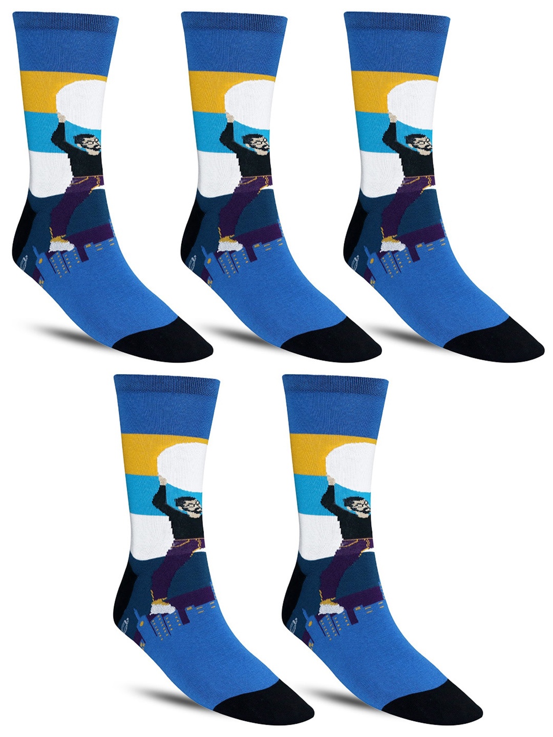 

Dollar Socks Men Pack Of 3 Patterned Calf Length Socks, Blue