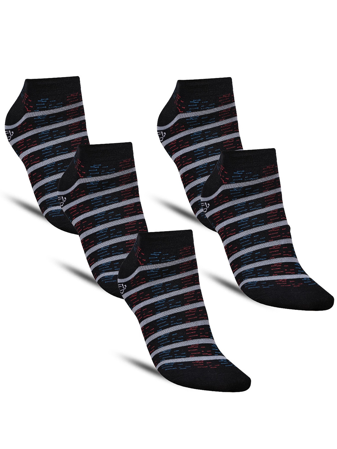 

Dollar Socks Men Pack Of 5 Striped Ankle Length Socks, Black