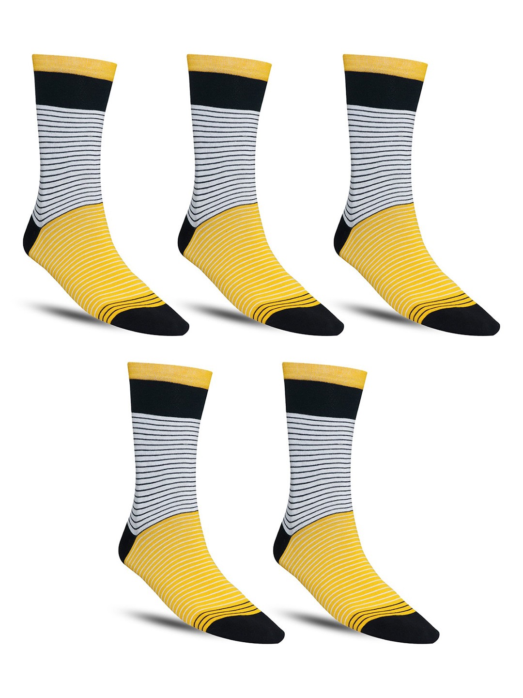 

Dollar Socks Men Pack Of 5 Striped Calf Length Socks, Yellow