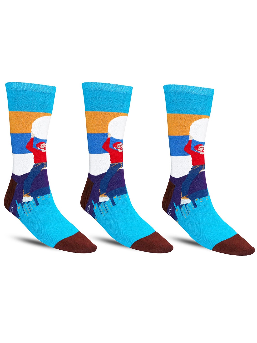 

Dollar Socks Men Pack Of 3 Patterned Calf Length Socks, Blue