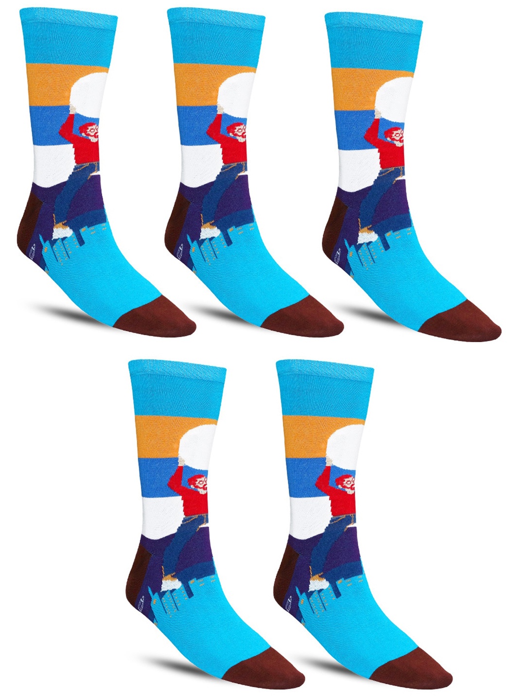 

Dollar Socks Men Pack Of 5 Patterned Calf Length Socks, Blue