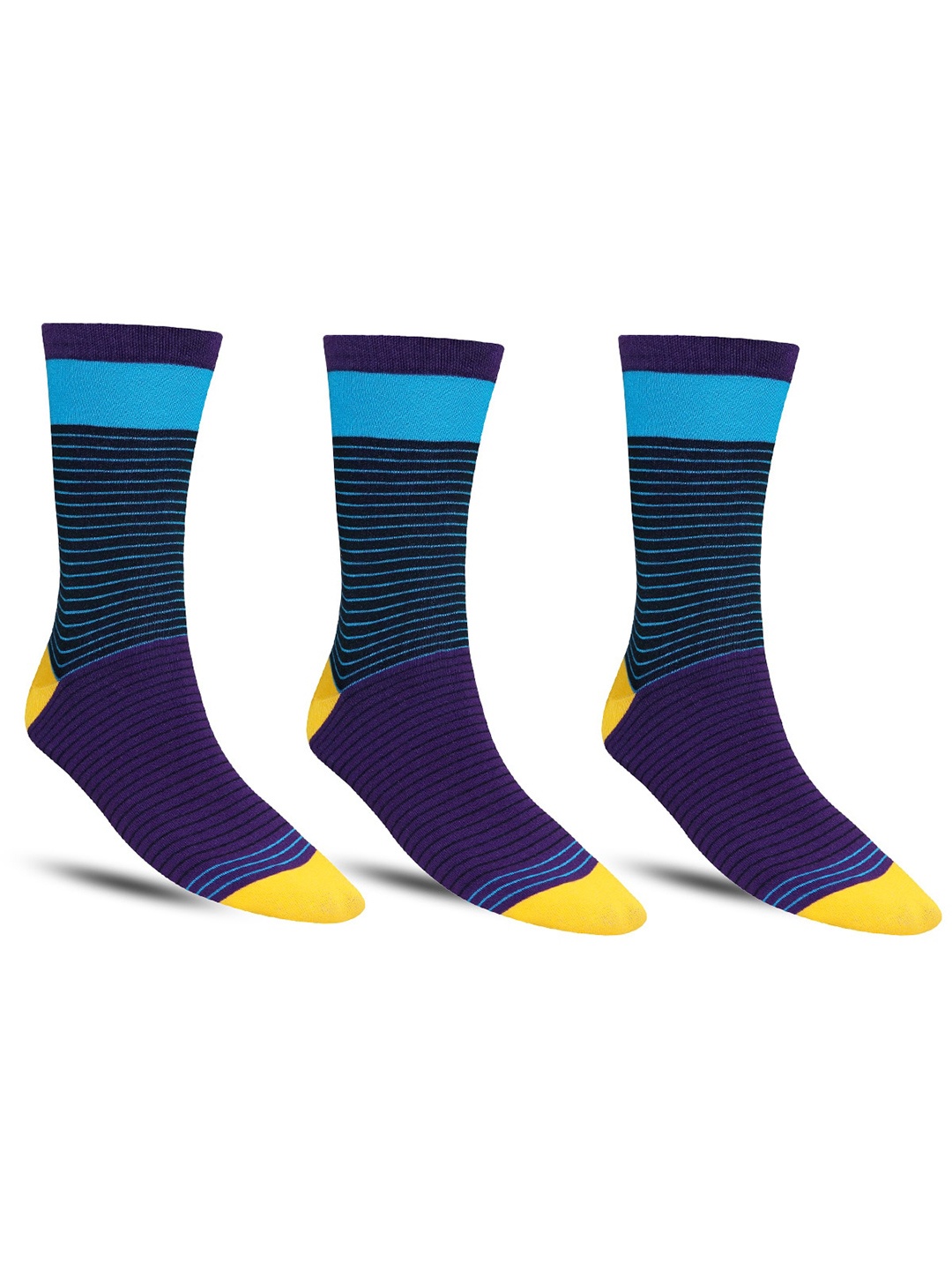 

Dollar Socks Men Pack Of 3 Striped Calf Length Socks, Purple
