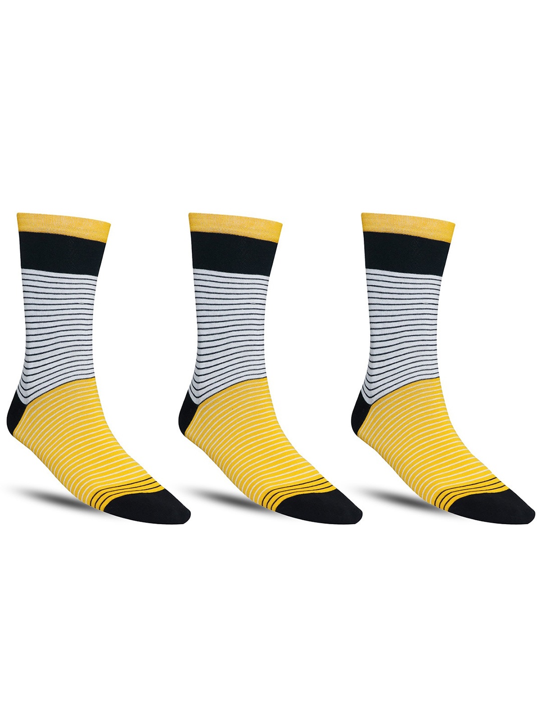 

Dollar Socks Men Pack Of 3 Striped Calf Length Socks, White