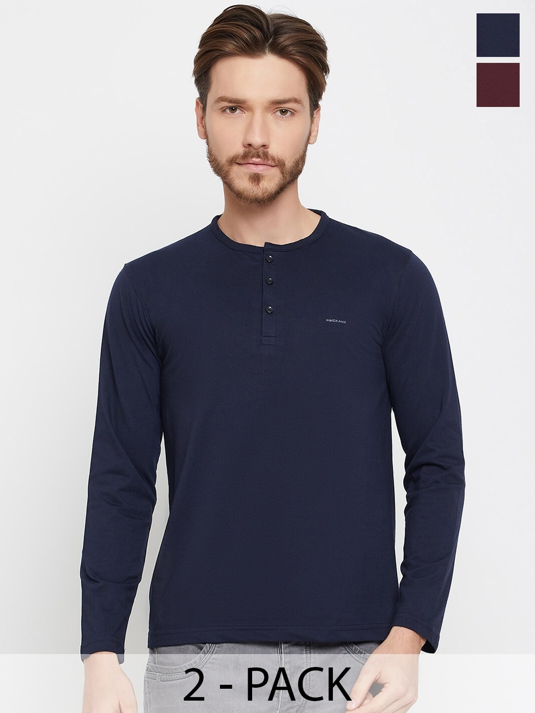 

Okane Pack Of 2 Round Neck Cotton T-shirt, Navy blue