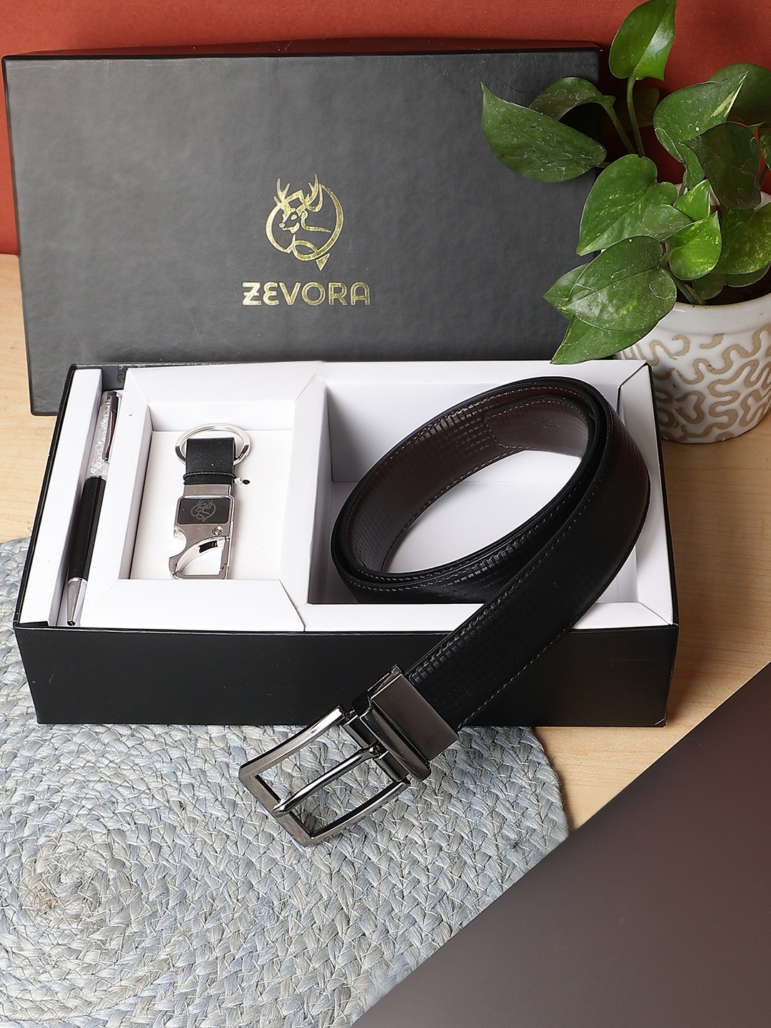 

ZEVORA Men Leather Accessory Gift Set, Black