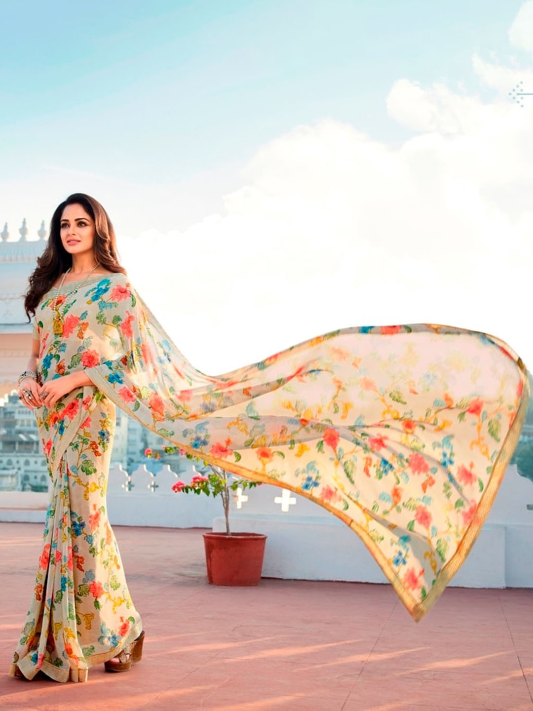 

VAIRAGEE Floral Printed Saree, Cream