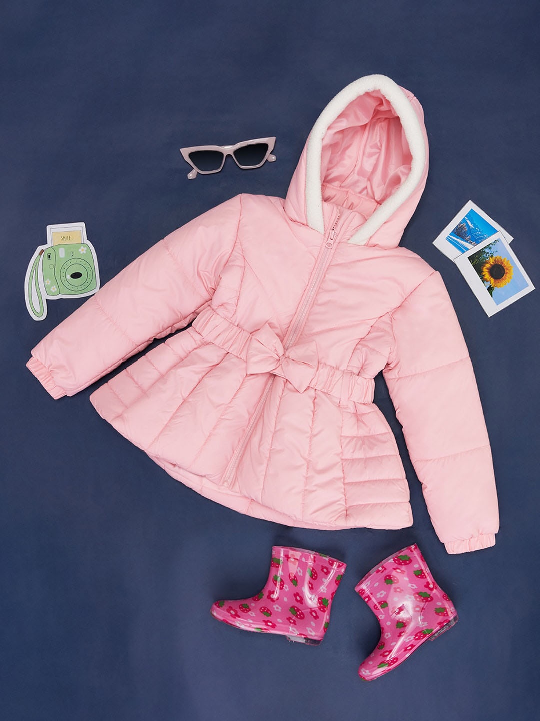 Pantaloons Junior Girls Hooded Cotton Puffer Jacket, Pink