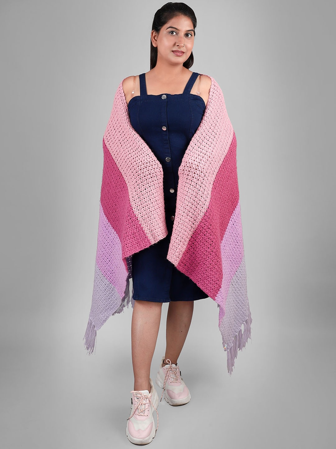 

Magic Needles Women Woven Design Acrylic Shawl, Pink