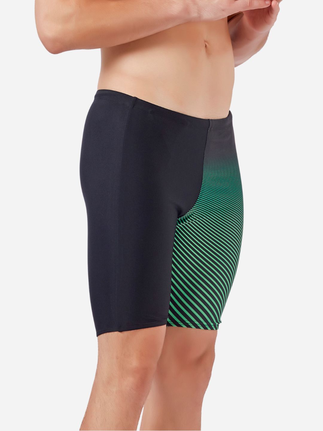 

VELOZ Men Striped Jammer Mid Rise Swim Shorts, Green