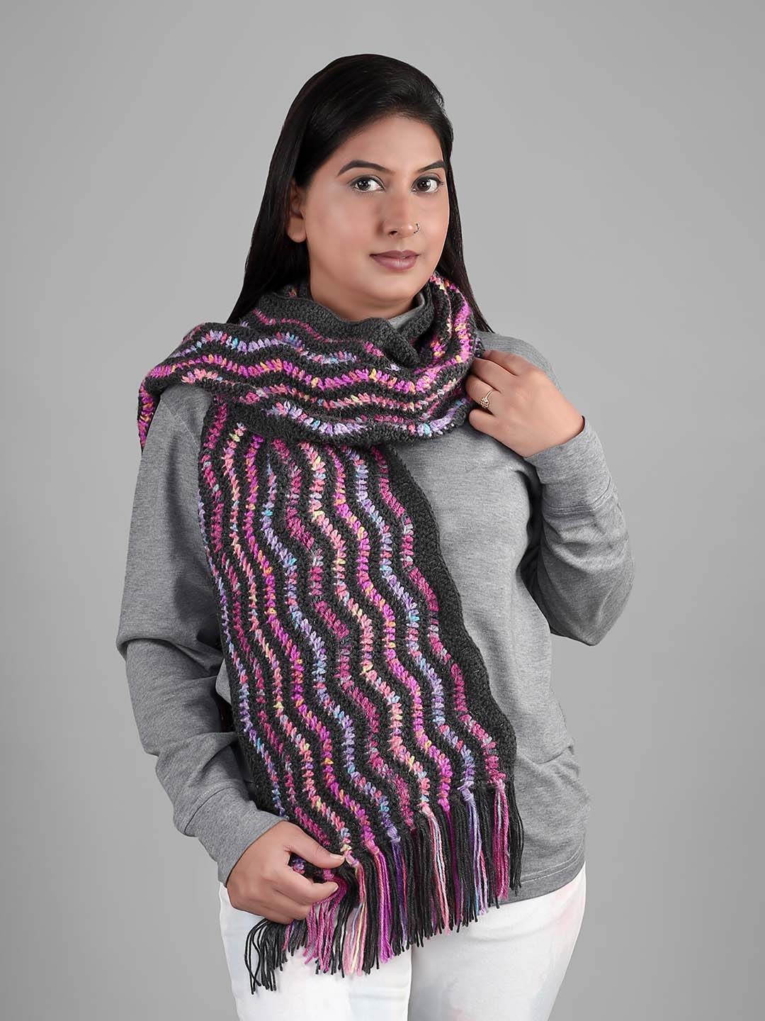 

Magic Needles Women Striped Acrylic Scarf, Purple