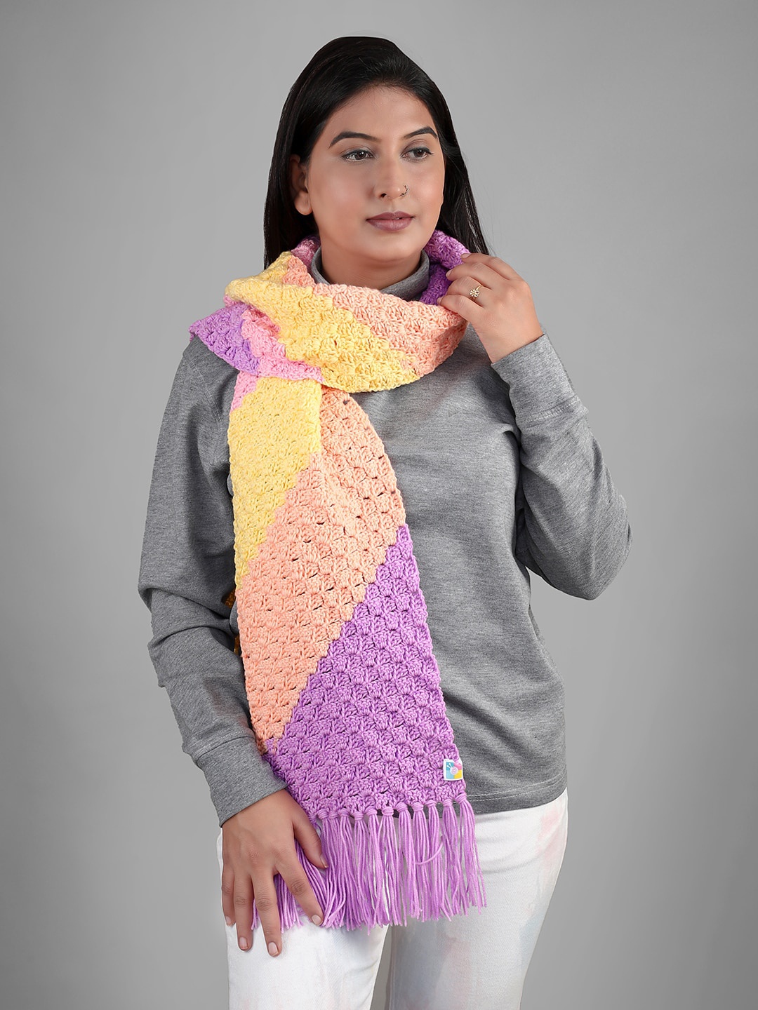 

Magic Needles Women Self Design Acrylic Scarf, Purple