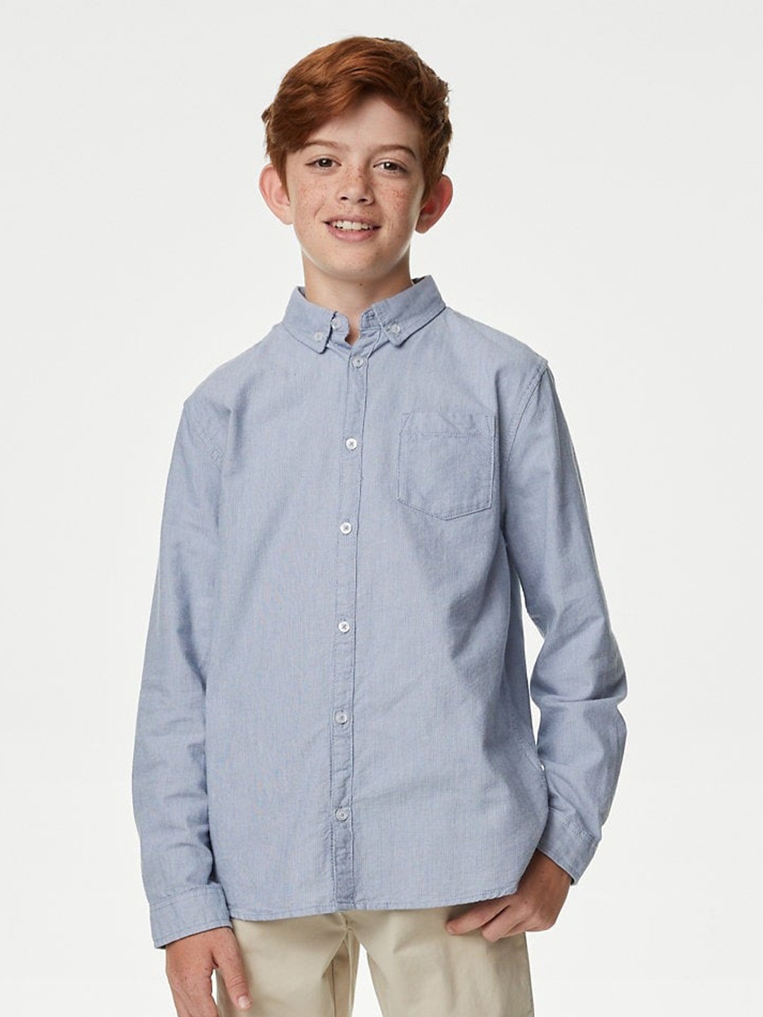 

Marks & Spencer Boys Button-Down Collar Casual Pure Cotton Shirt, Blue